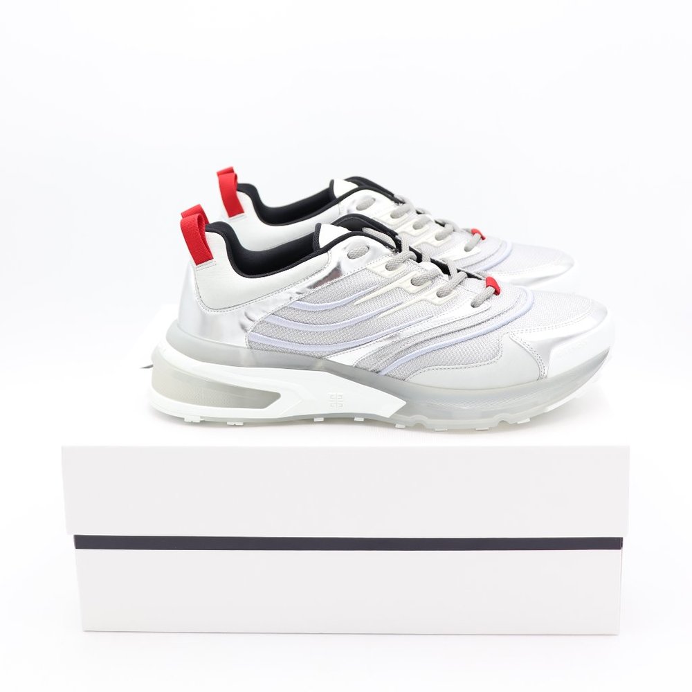 NIB Givenchy GIV 1 Mens Metallic Silver Leather Mesh Low-Top Sneakers - Picture 5 of 7